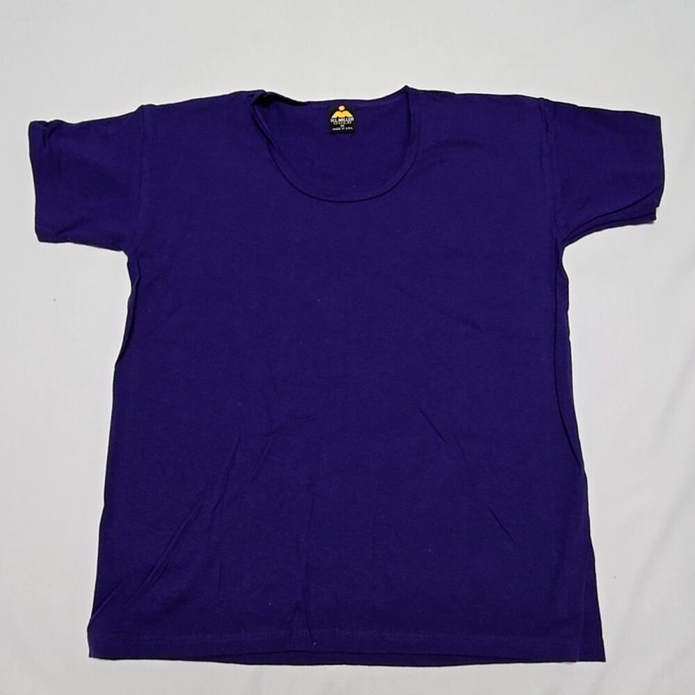Vintage Blank Shirt Solid Purple H.L. Miller Gold Scoop Neck Womens M Tee 90s